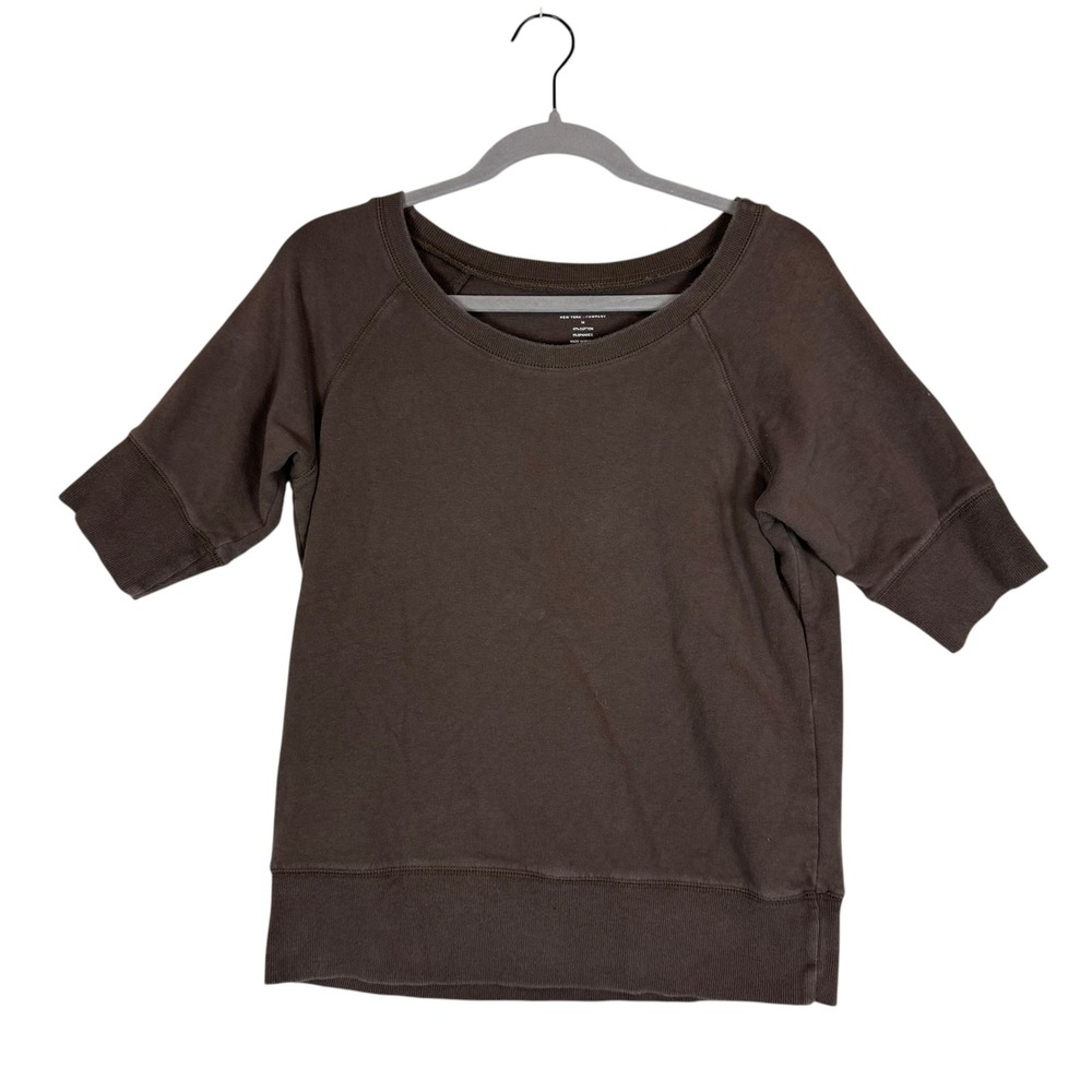 New York & Company Sweatshirt Womens Medium Brown Short Sleeve Raglan Pullover